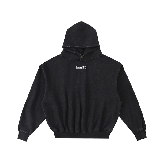 Frayed Enzyme Washed Fleece hoodie( Romans 15:13 )