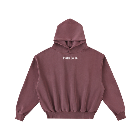 Frayed Enzyme Washed Fleece Hoodie(psalm 34:14)